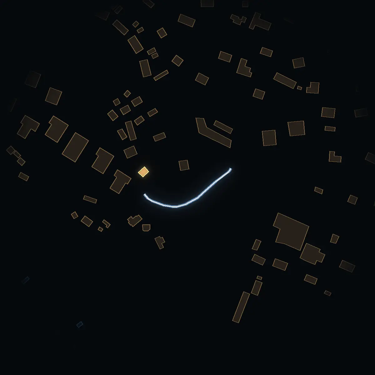 The street at night: Sjöstigen drawn in white, its buildings lit in the colour of their area’s income