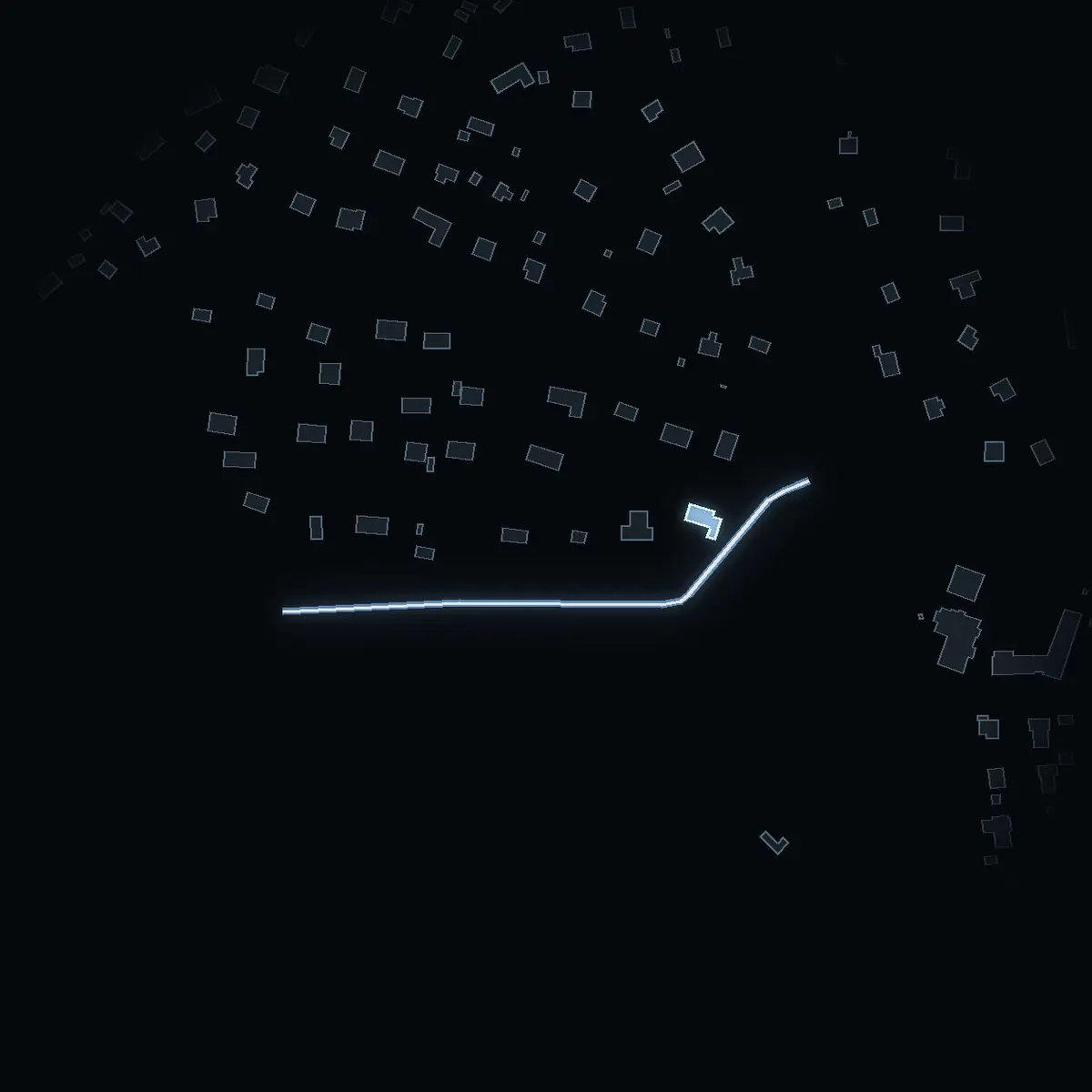 The street at night: Tyrvägen drawn in white, its buildings lit in the colour of their area’s income