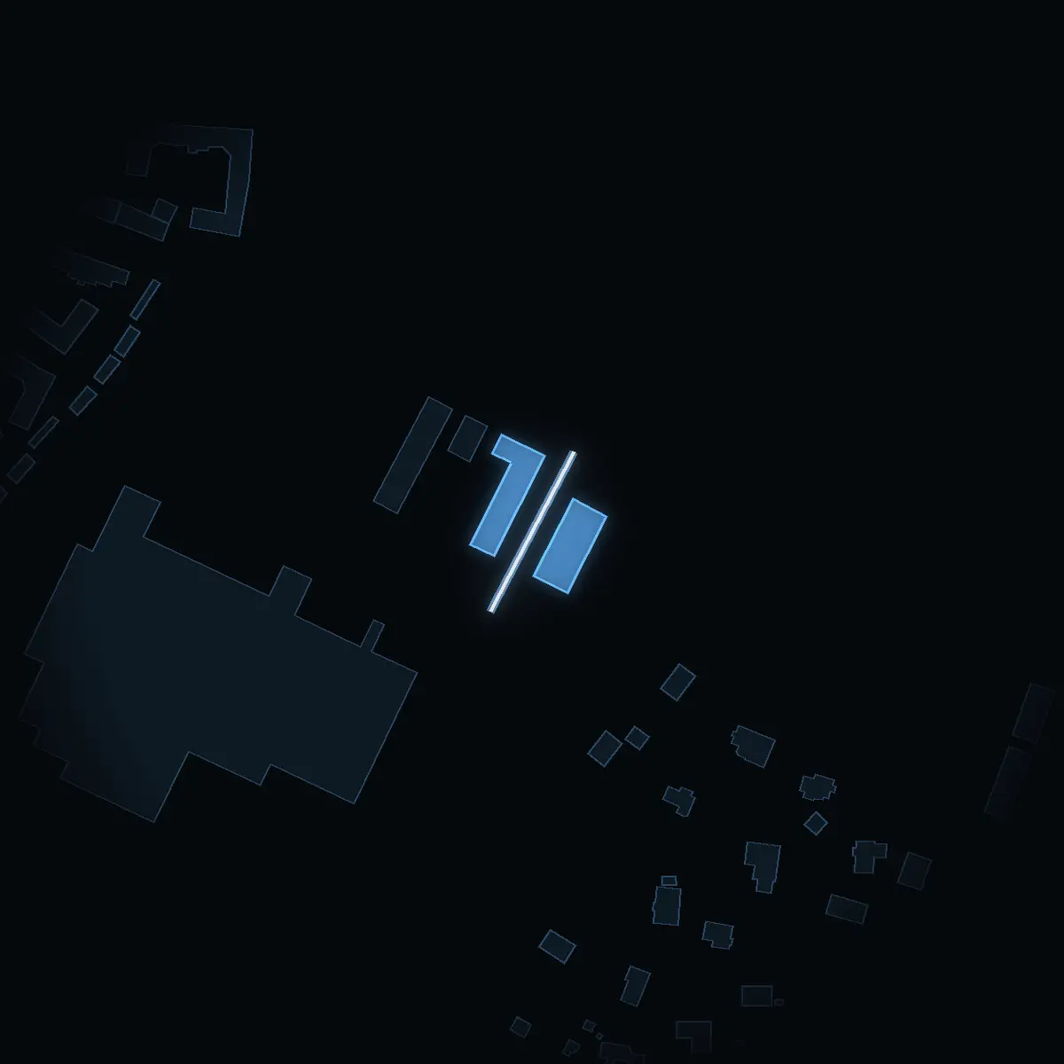 The street at night: Brädgårdsvägen drawn in white, its buildings lit in the colour of their area’s income