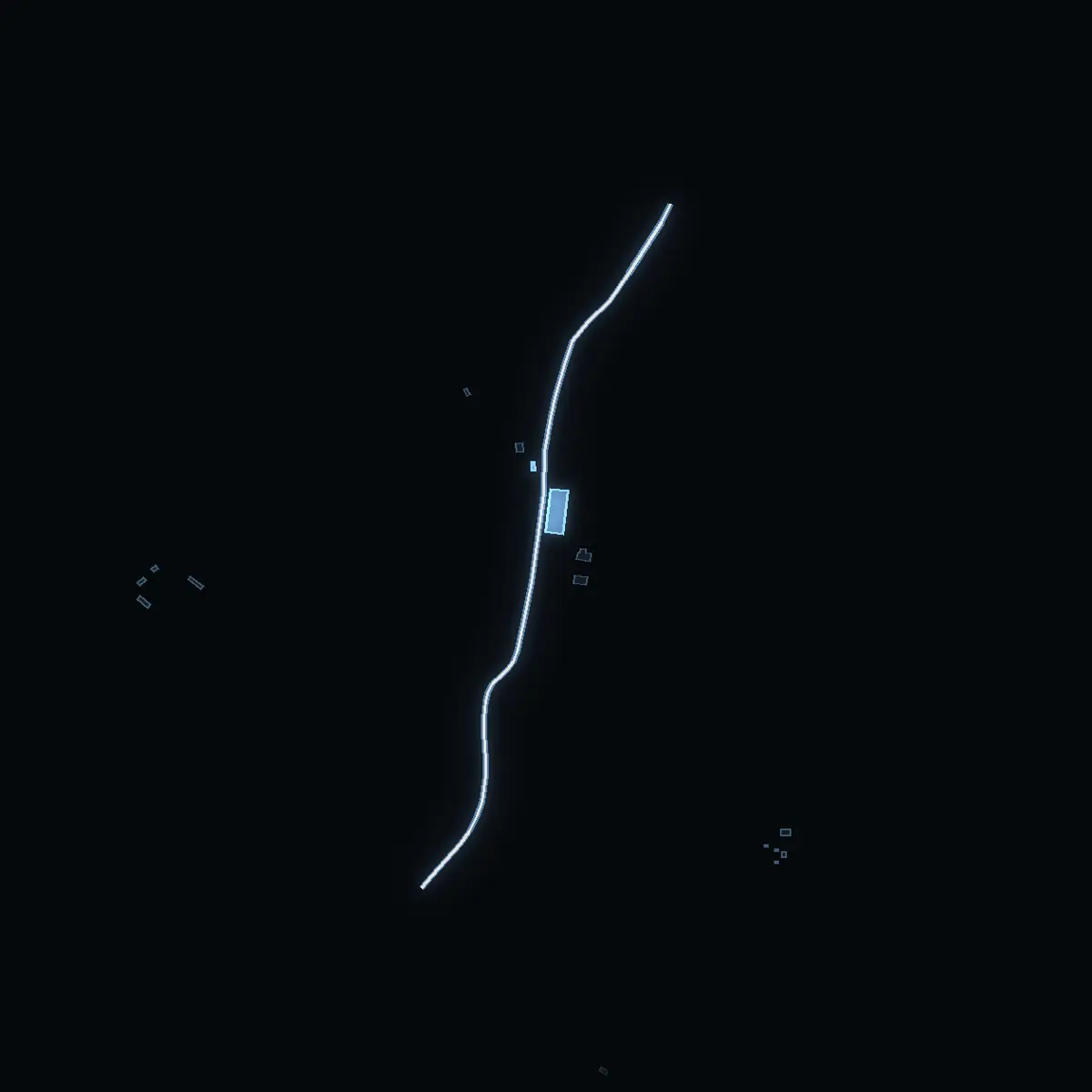 The street at night: Enstavägen drawn in white, its buildings lit in the colour of their area’s income
