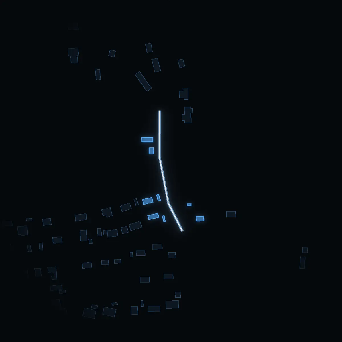 The street at night: Glasmästarens väg drawn in white, its buildings lit in the colour of their area’s income