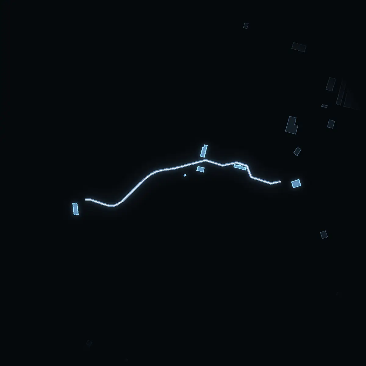 The street at night: Malmviks Trädgårdsväg drawn in white, its buildings lit in the colour of their area’s income