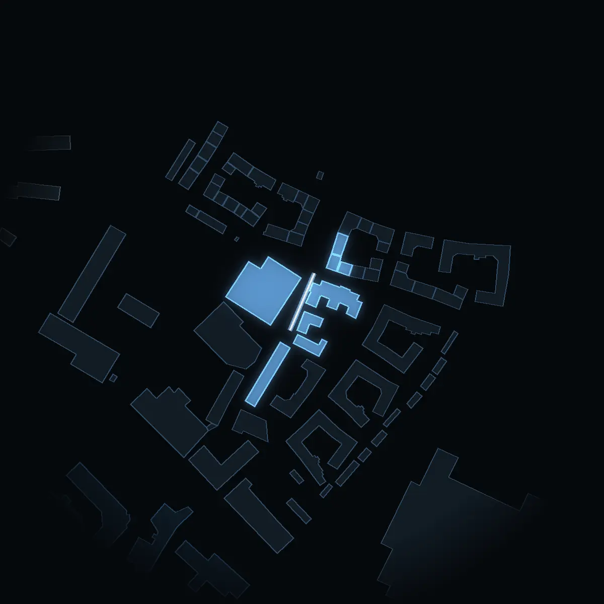 The street at night: Roddargränd drawn in white, its buildings lit in the colour of their area’s income