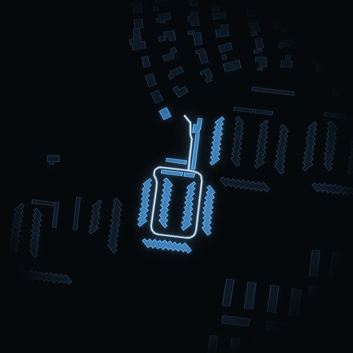 The street at night: Senapsvägen drawn in white, its buildings lit in the colour of their area’s income