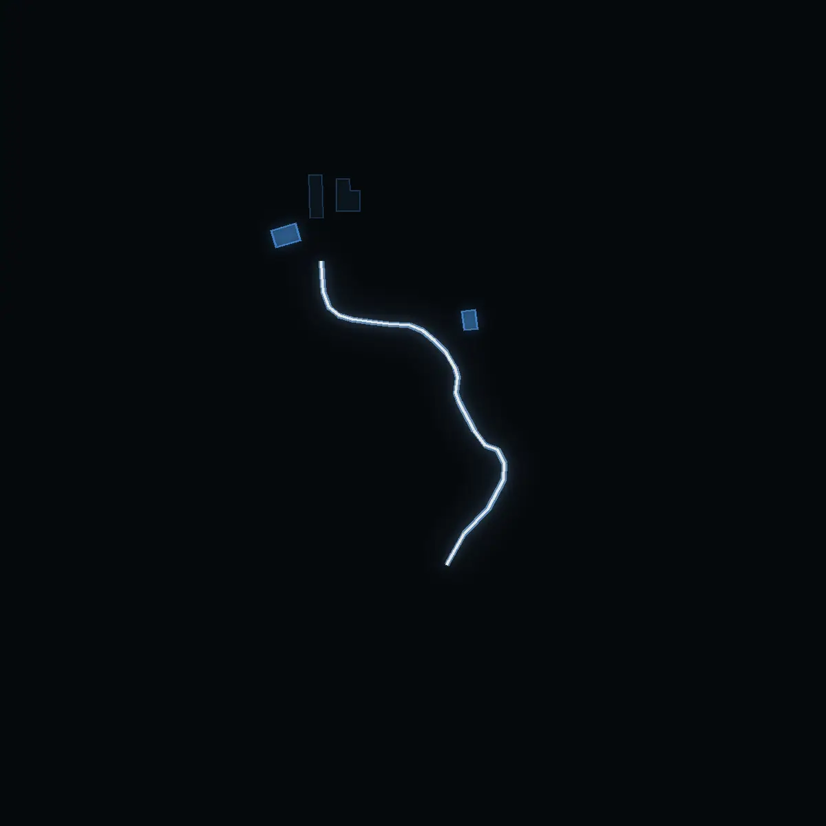 The street at night: Stenby sjöstuga drawn in white, its buildings lit in the colour of their area’s income