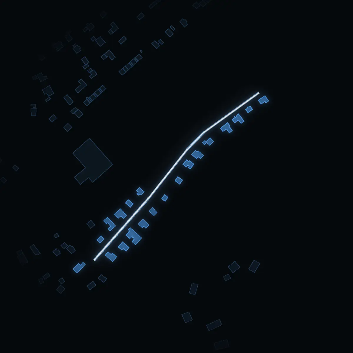 The street at night: Åvägen drawn in white, its buildings lit in the colour of their area’s income