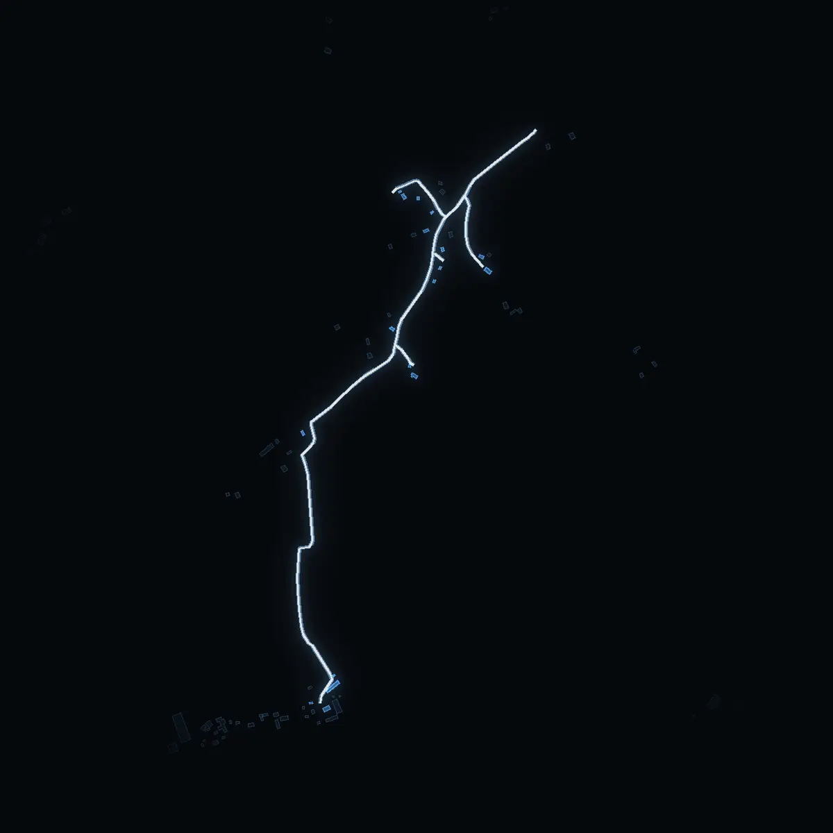 The street at night: Betebyvägen drawn in white, its buildings lit in the colour of their area’s income