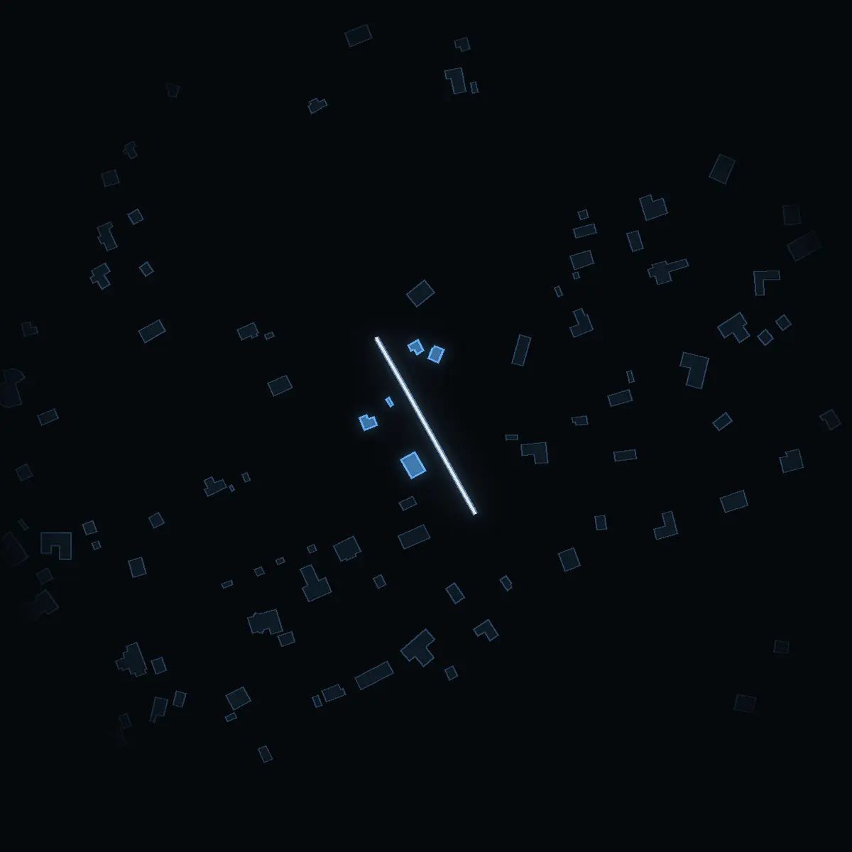 The street at night: Cittravägen drawn in white, its buildings lit in the colour of their area’s income