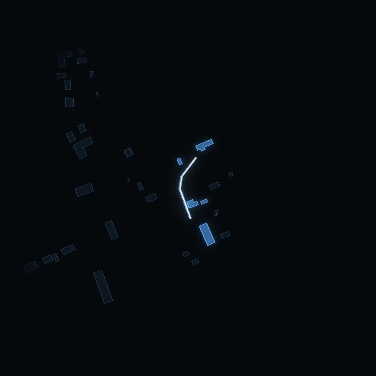 The street at night: Edesnäs gård drawn in white, its buildings lit in the colour of their area’s income