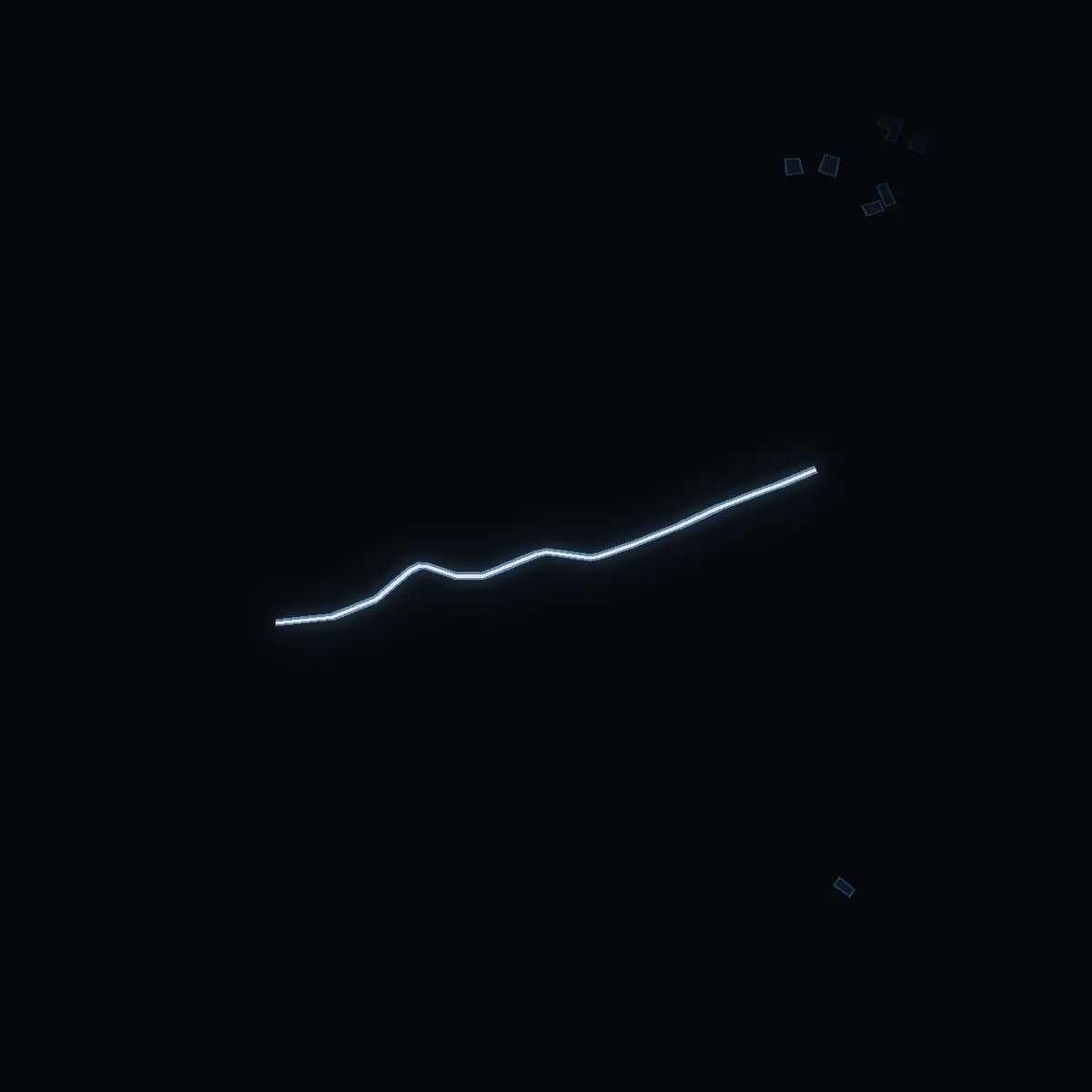 The street at night: Erics väg drawn in white, its buildings lit in the colour of their area’s income