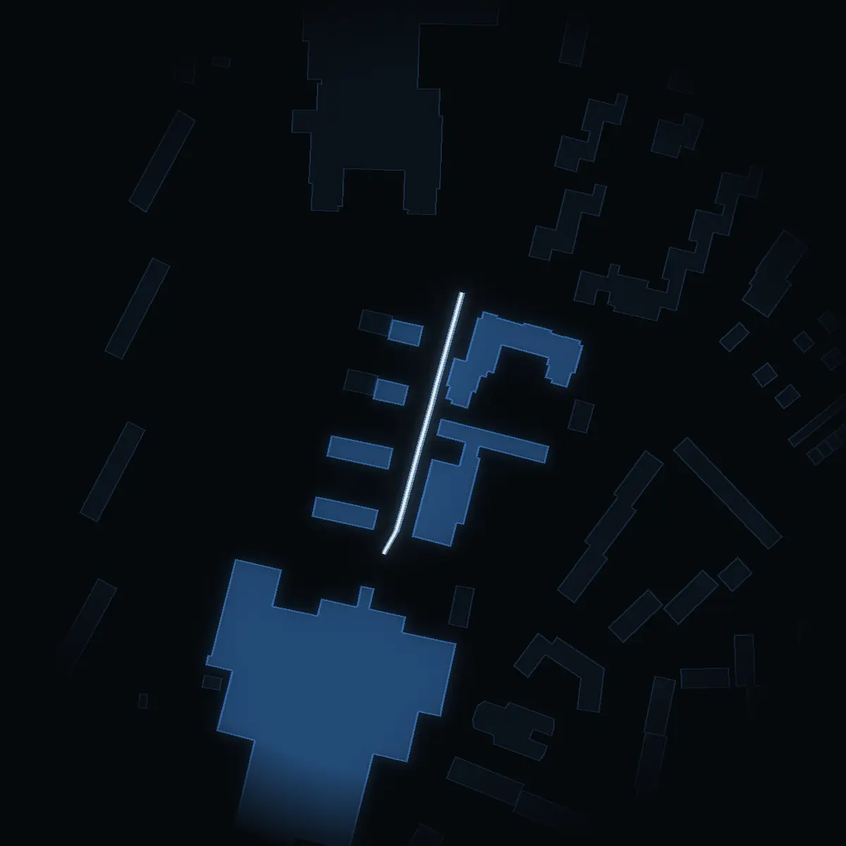 The street at night: Källvägen drawn in white, its buildings lit in the colour of their area’s income