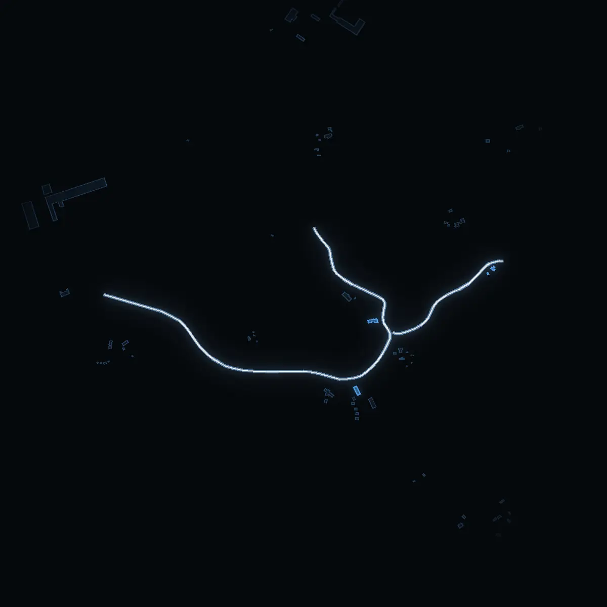 The street at night: Lindersbergsvägen drawn in white, its buildings lit in the colour of their area’s income