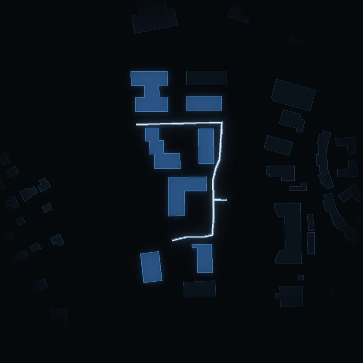 The street at night: Markörgatan drawn in white, its buildings lit in the colour of their area’s income