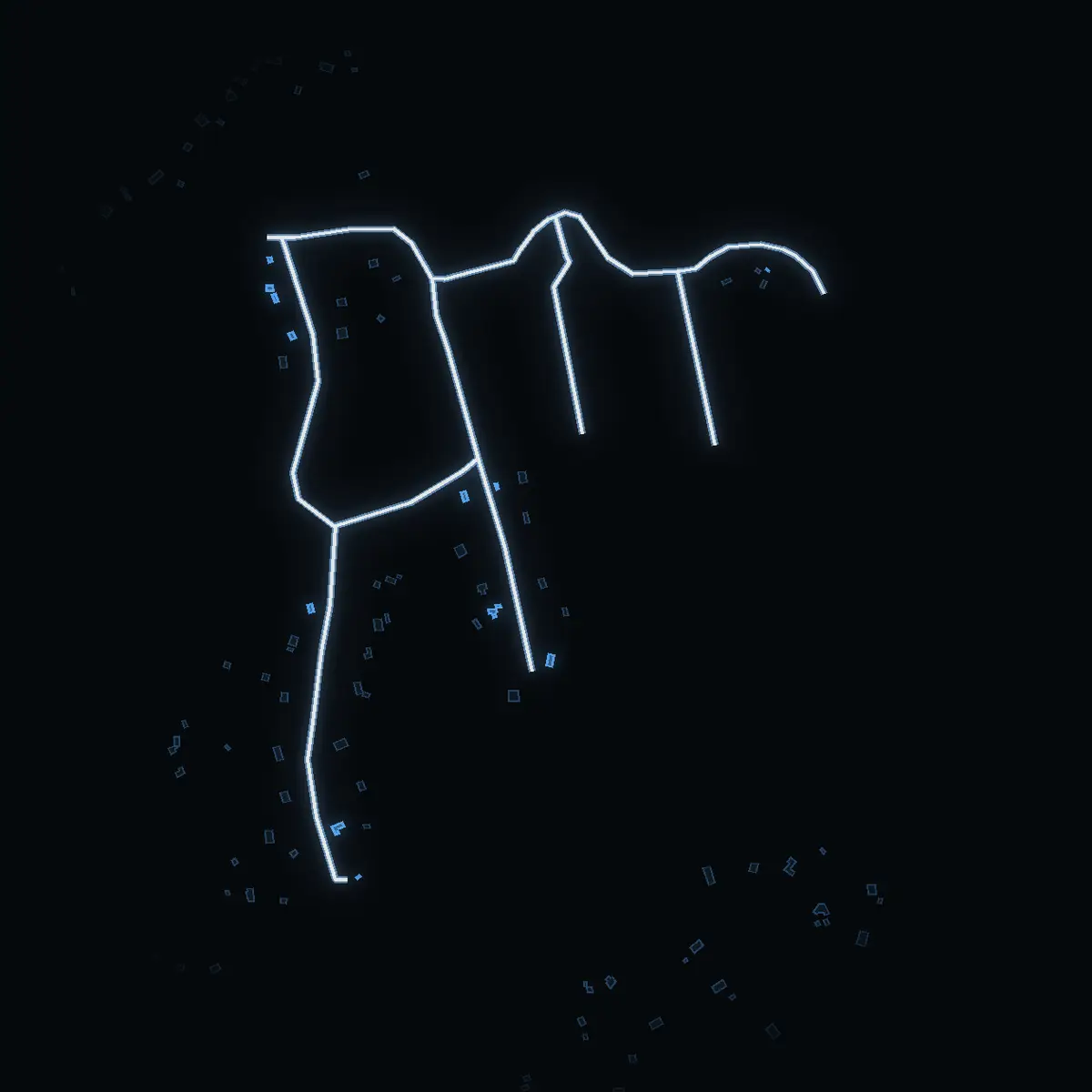 The street at night: Norrö drawn in white, its buildings lit in the colour of their area’s income