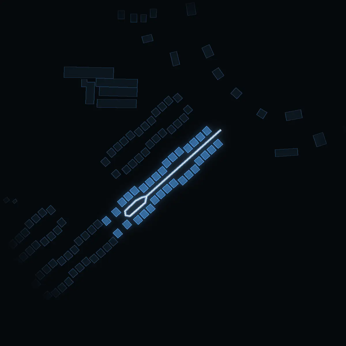 The street at night: Rågstigen drawn in white, its buildings lit in the colour of their area’s income