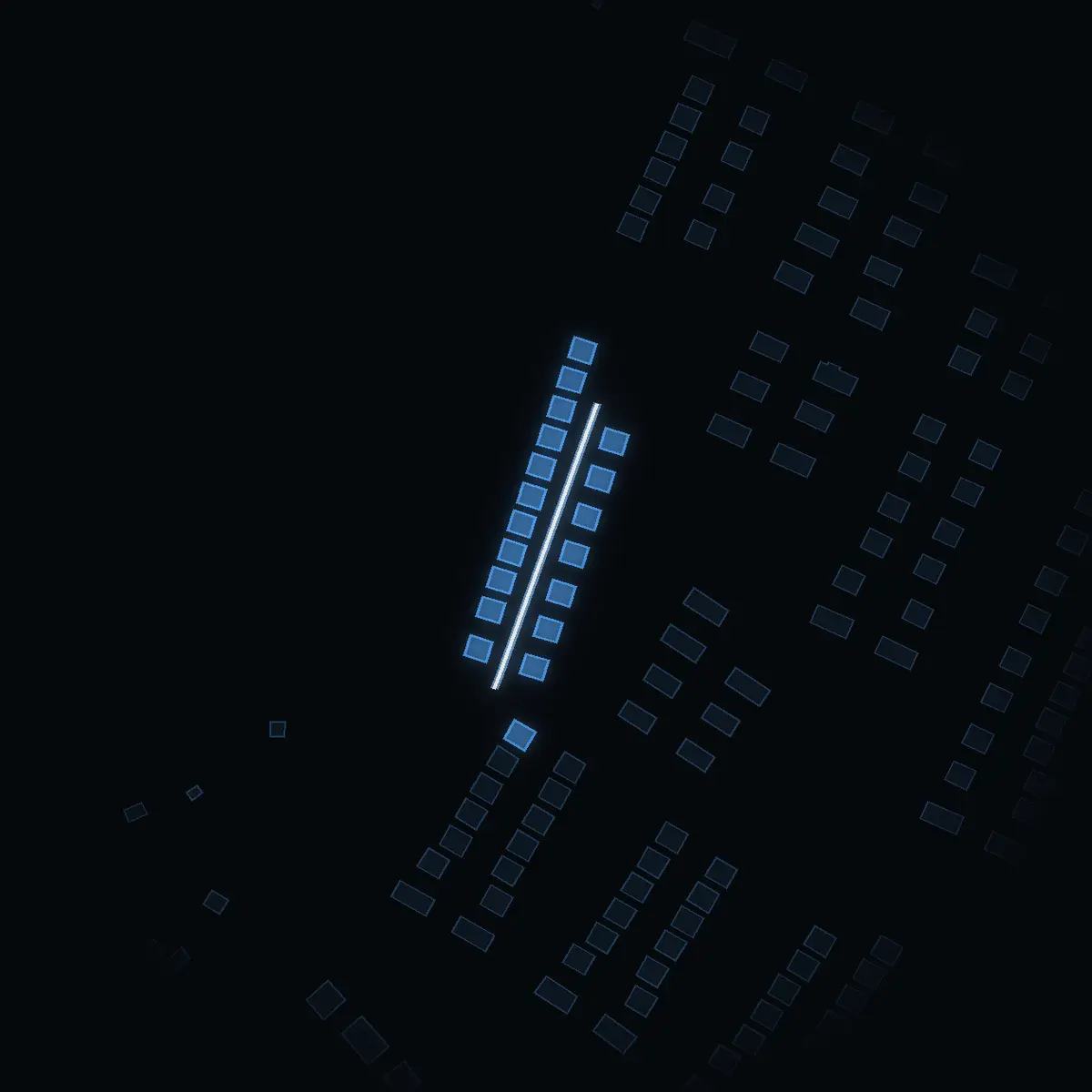 The street at night: Rätskivegränd drawn in white, its buildings lit in the colour of their area’s income