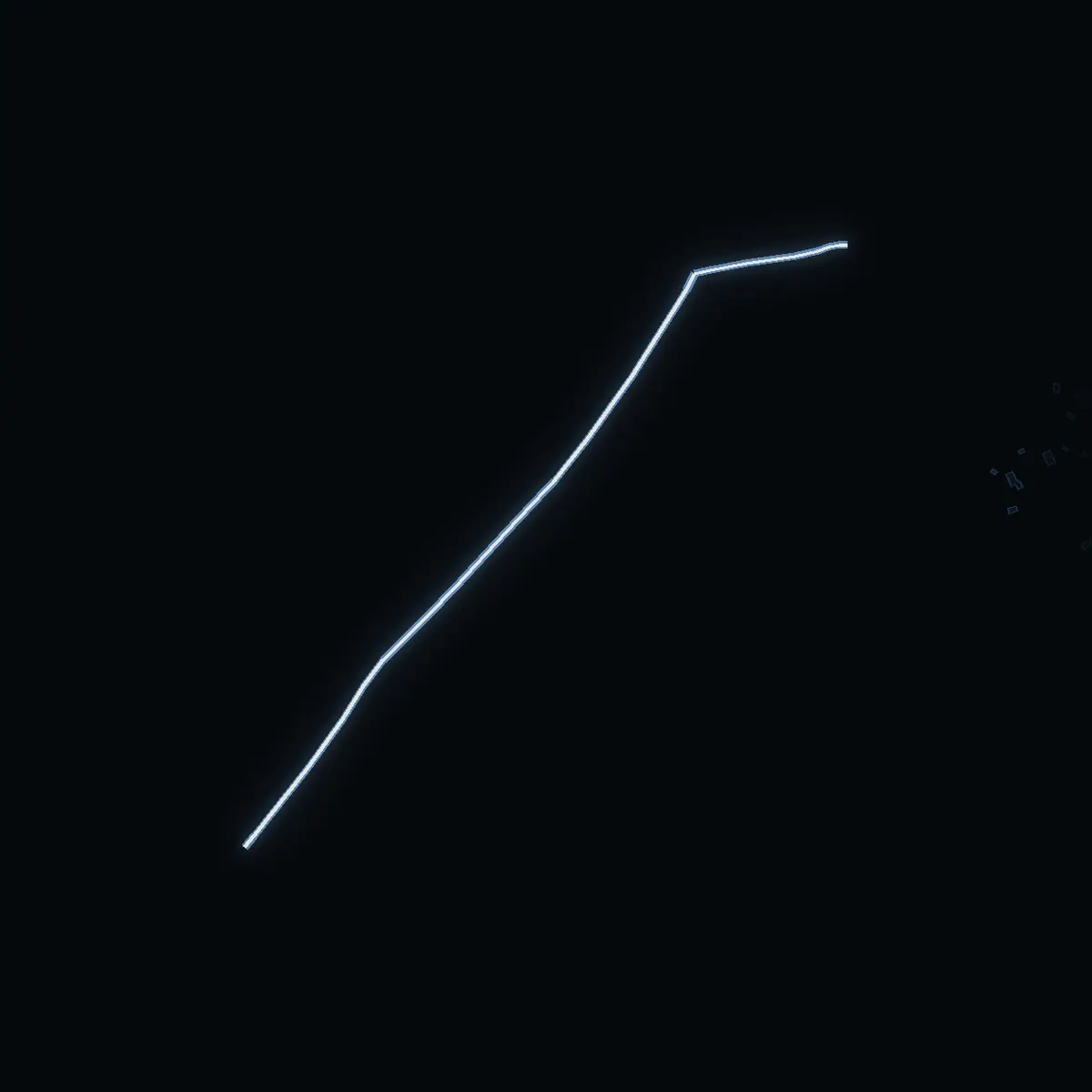 The street at night: Sundsvägen drawn in white, its buildings lit in the colour of their area’s income