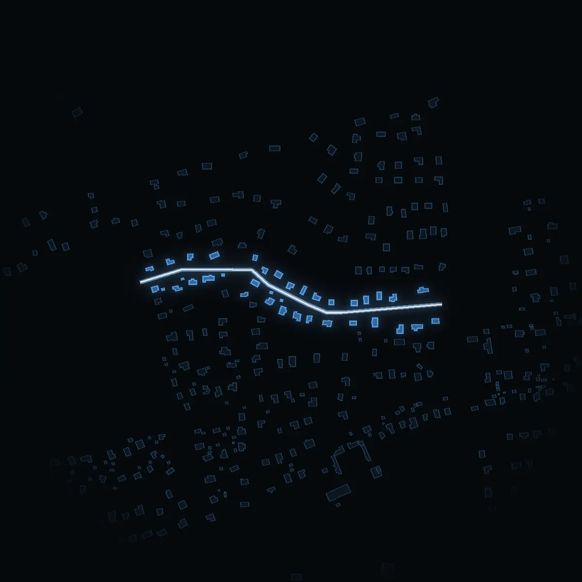 The street at night: Typografstigen drawn in white, its buildings lit in the colour of their area’s income