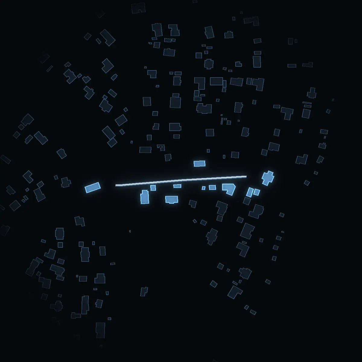 The street at night: Västra Vadviksvägen drawn in white, its buildings lit in the colour of their area’s income