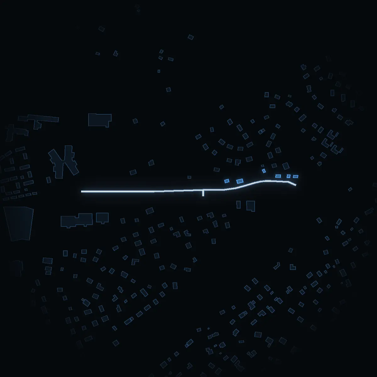 The street at night: Annelundsvägen drawn in white, its buildings lit in the colour of their area’s income