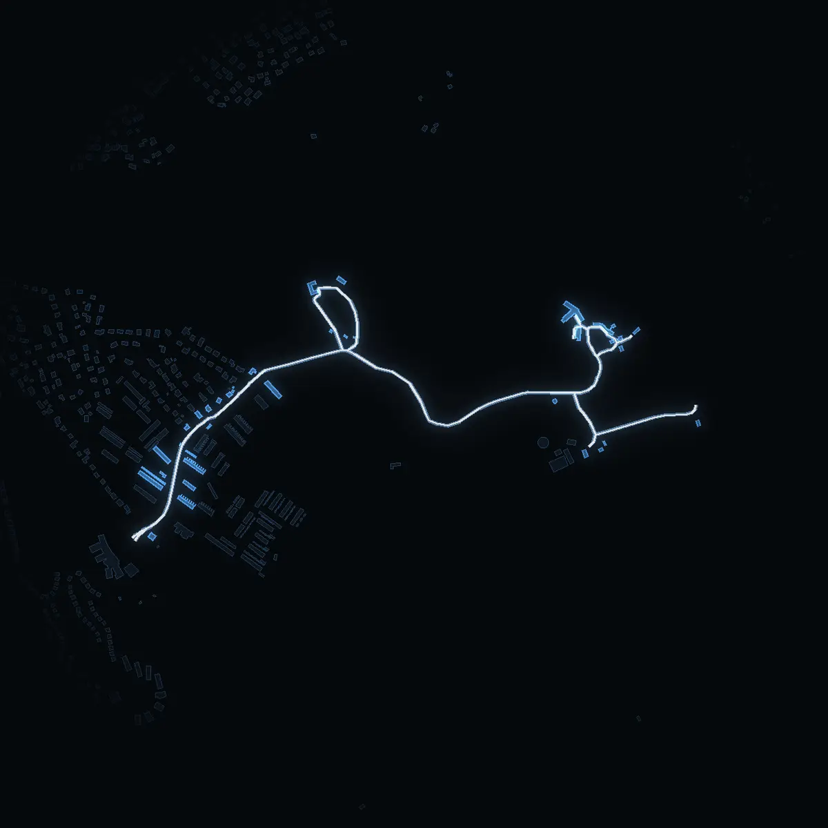 The street at night: Balingsnäsvägen drawn in white, its buildings lit in the colour of their area’s income