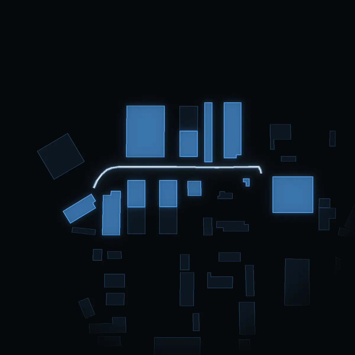 The street at night: Betongvägen drawn in white, its buildings lit in the colour of their area’s income