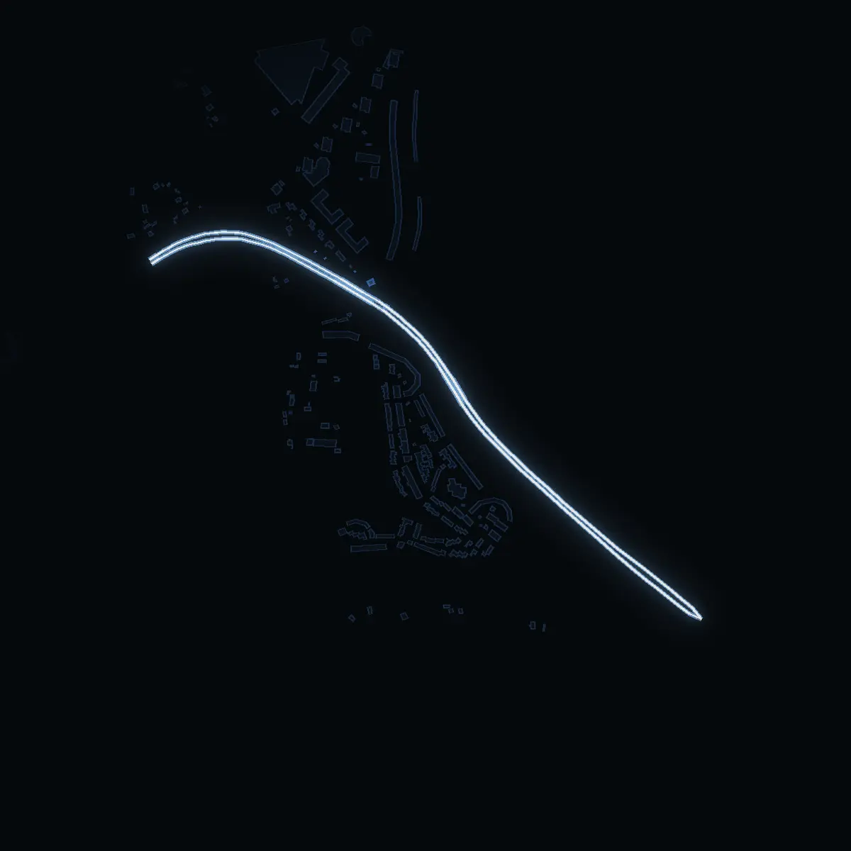 The street at night: Botkyrkaleden drawn in white, its buildings lit in the colour of their area’s income