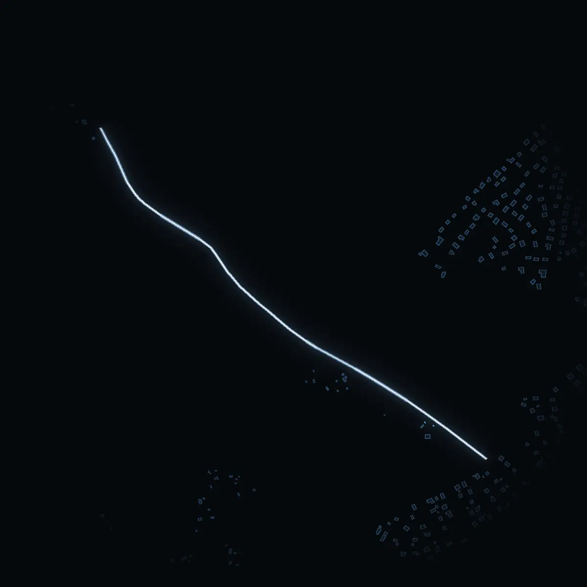 The street at night: Brandvägen drawn in white, its buildings lit in the colour of their area’s income