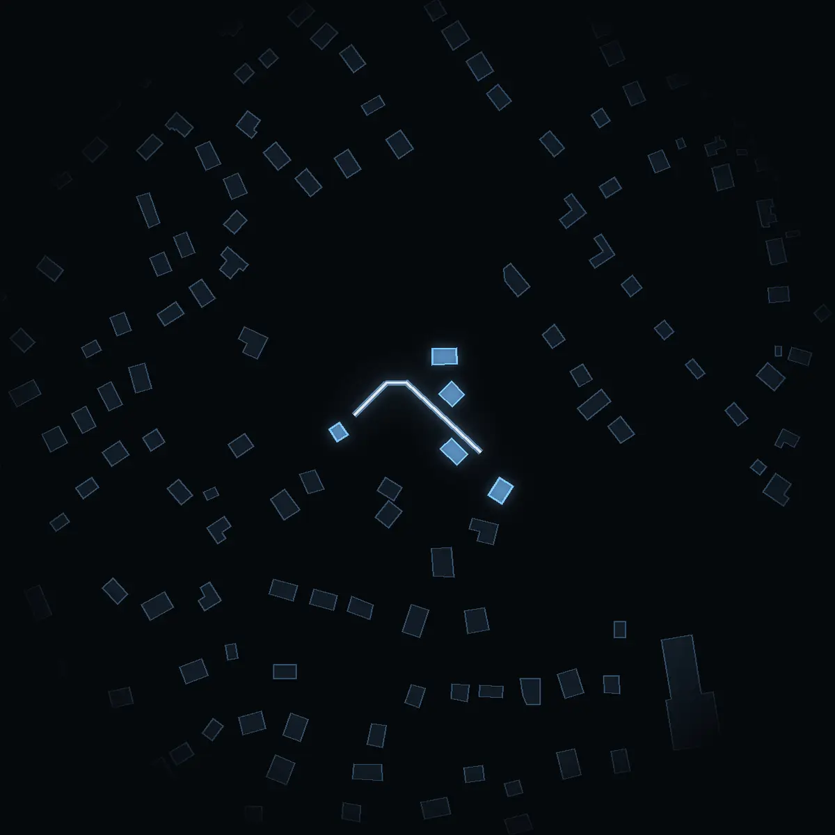 The street at night: Bultstigen drawn in white, its buildings lit in the colour of their area’s income