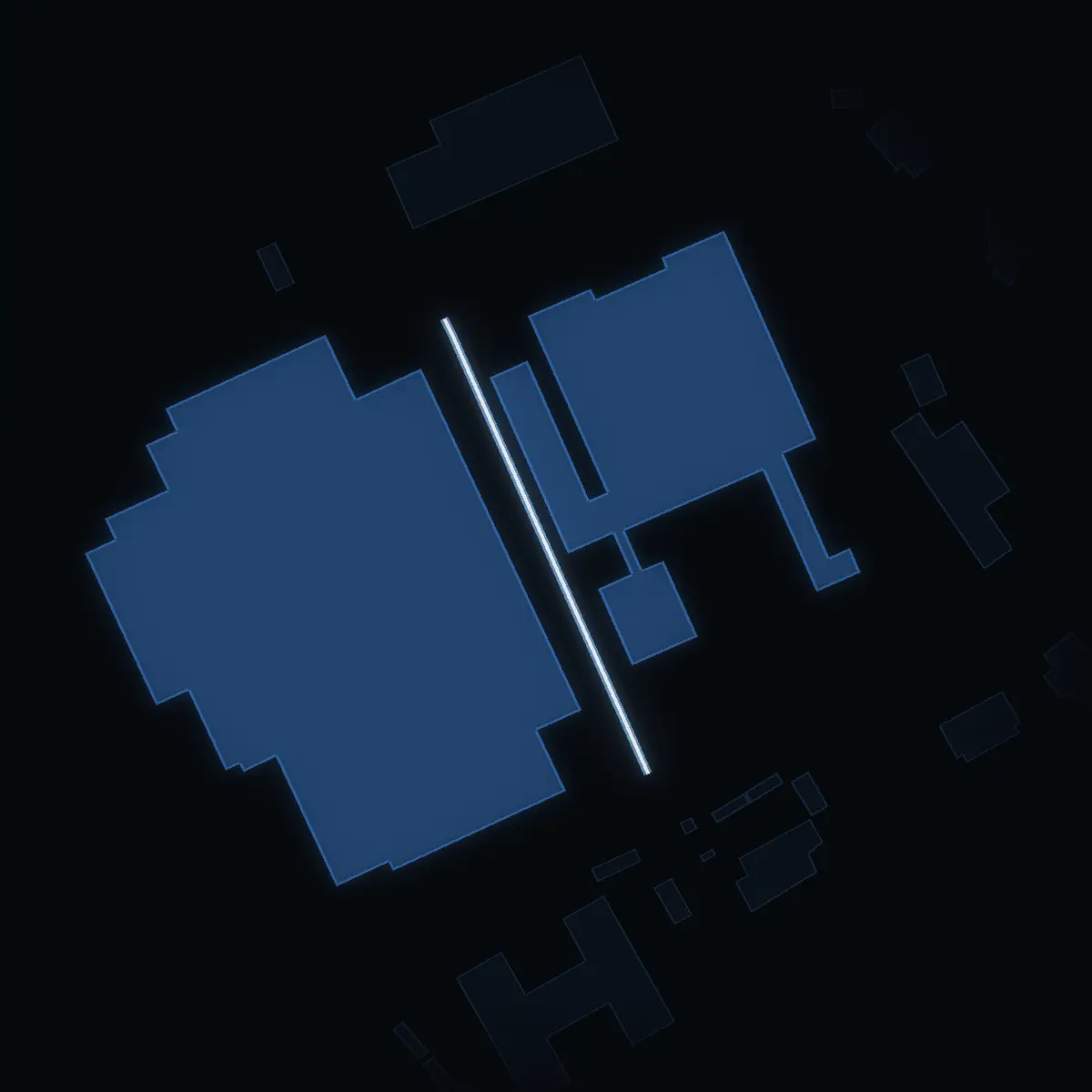 The street at night: Elektronvägen drawn in white, its buildings lit in the colour of their area’s income
