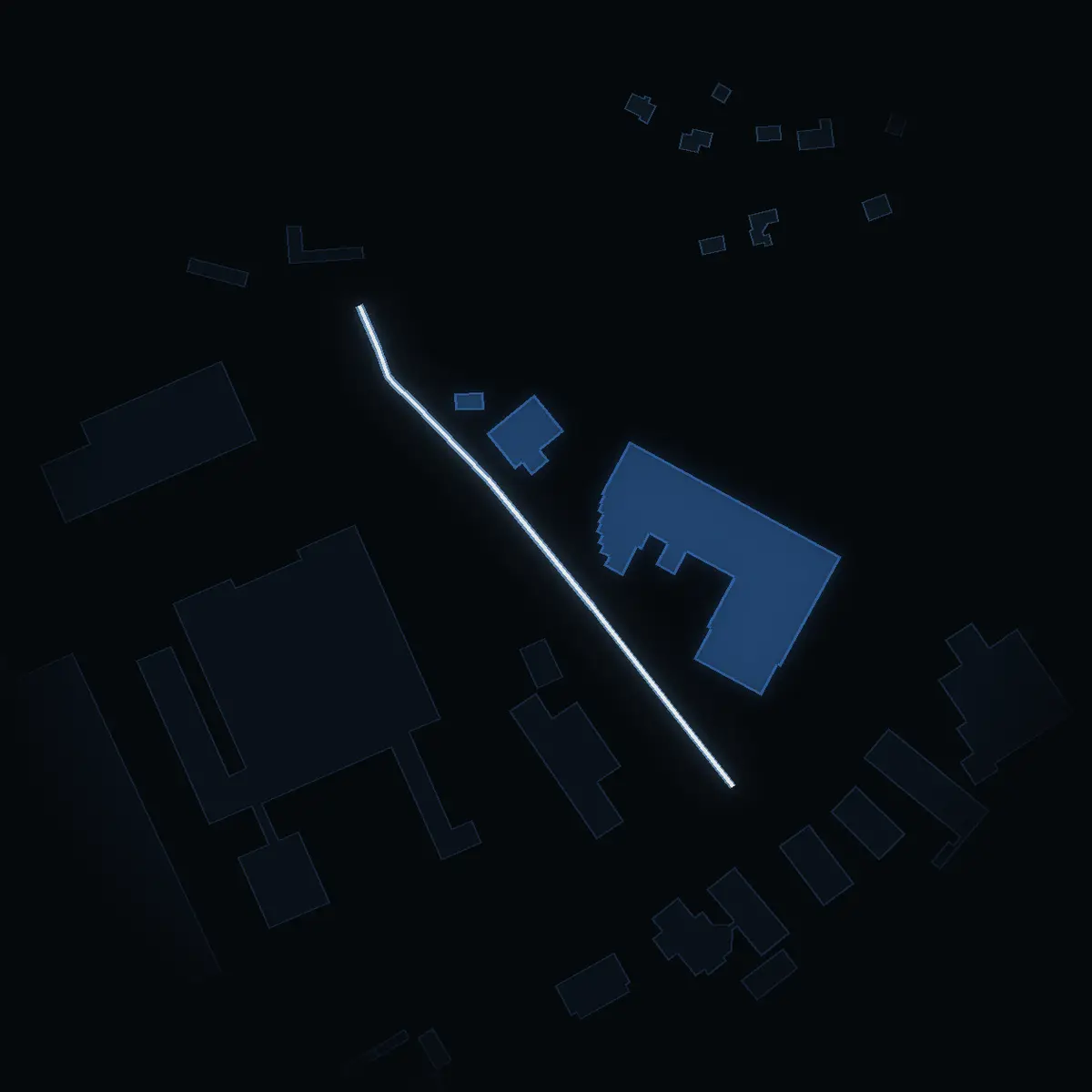 The street at night: Jonvägen drawn in white, its buildings lit in the colour of their area’s income