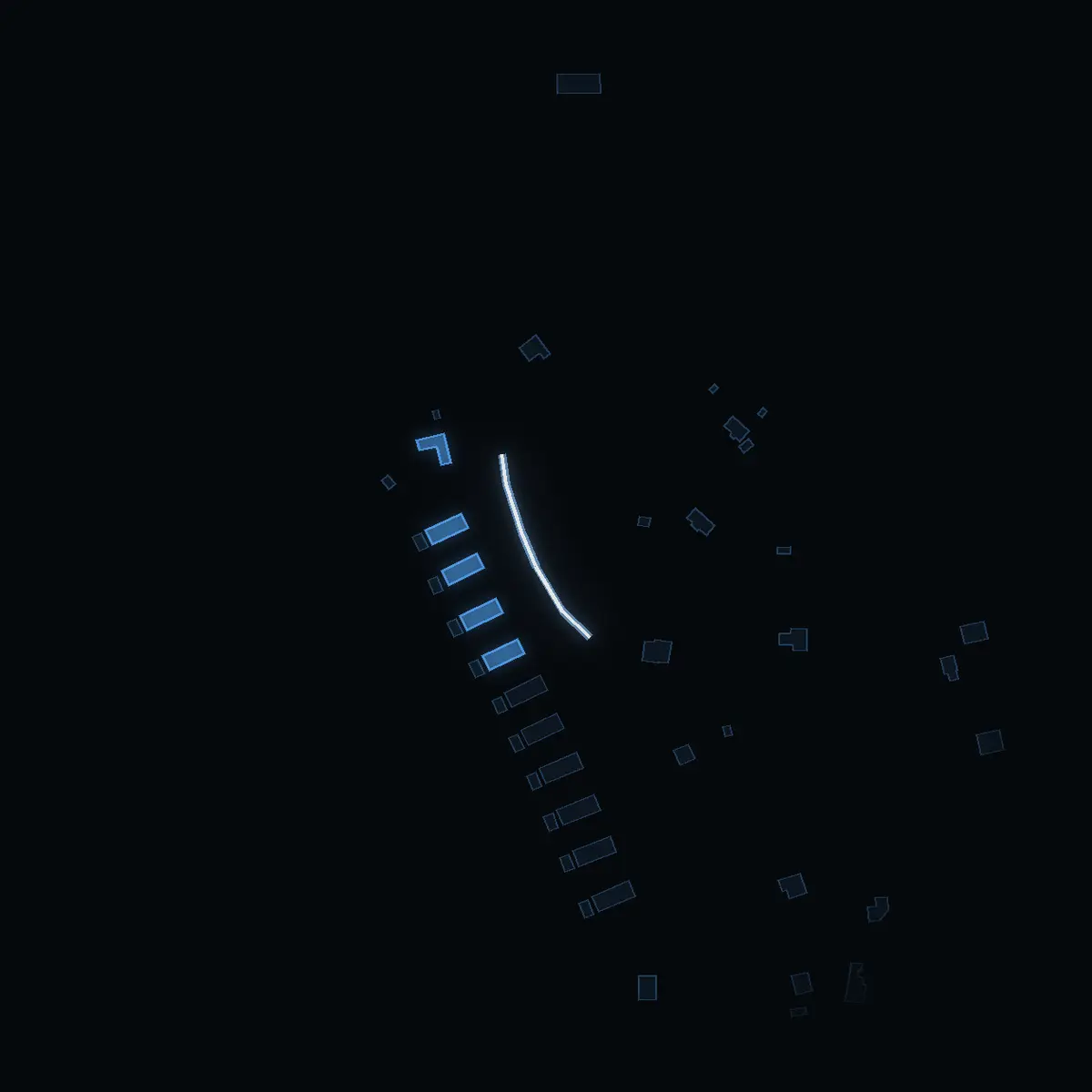 The street at night: Kopparvägen drawn in white, its buildings lit in the colour of their area’s income