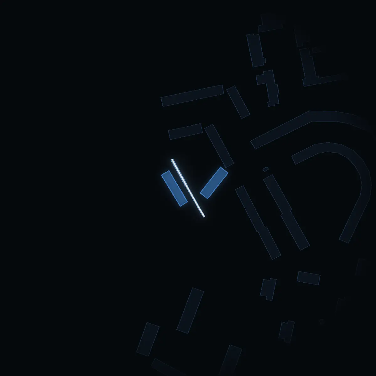 The street at night: Norrströmsväg drawn in white, its buildings lit in the colour of their area’s income