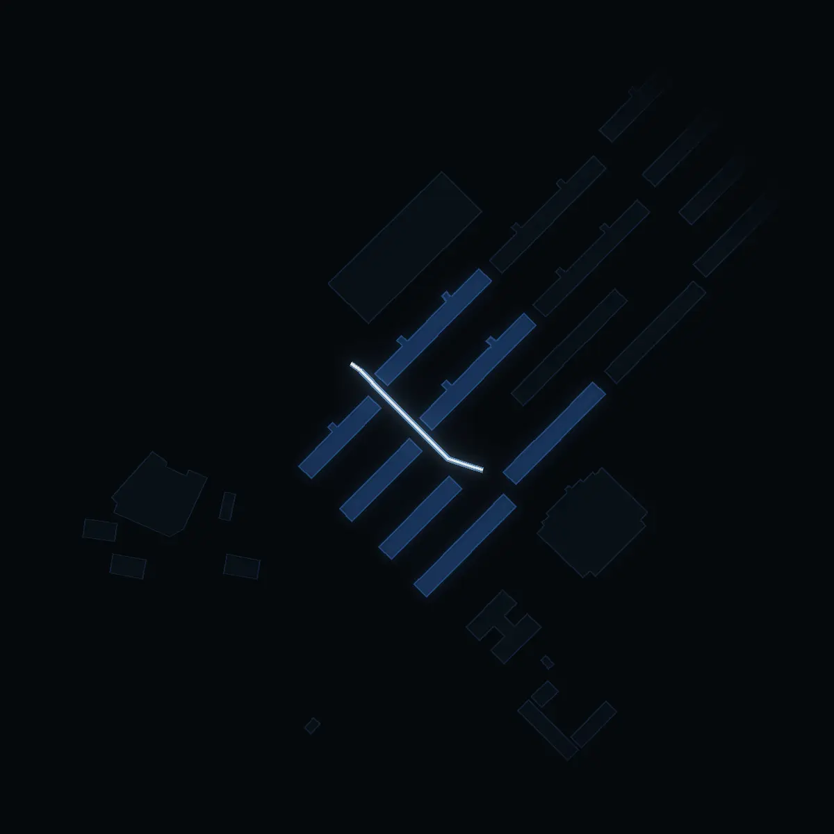 The street at night: Nygårdsvägen drawn in white, its buildings lit in the colour of their area’s income