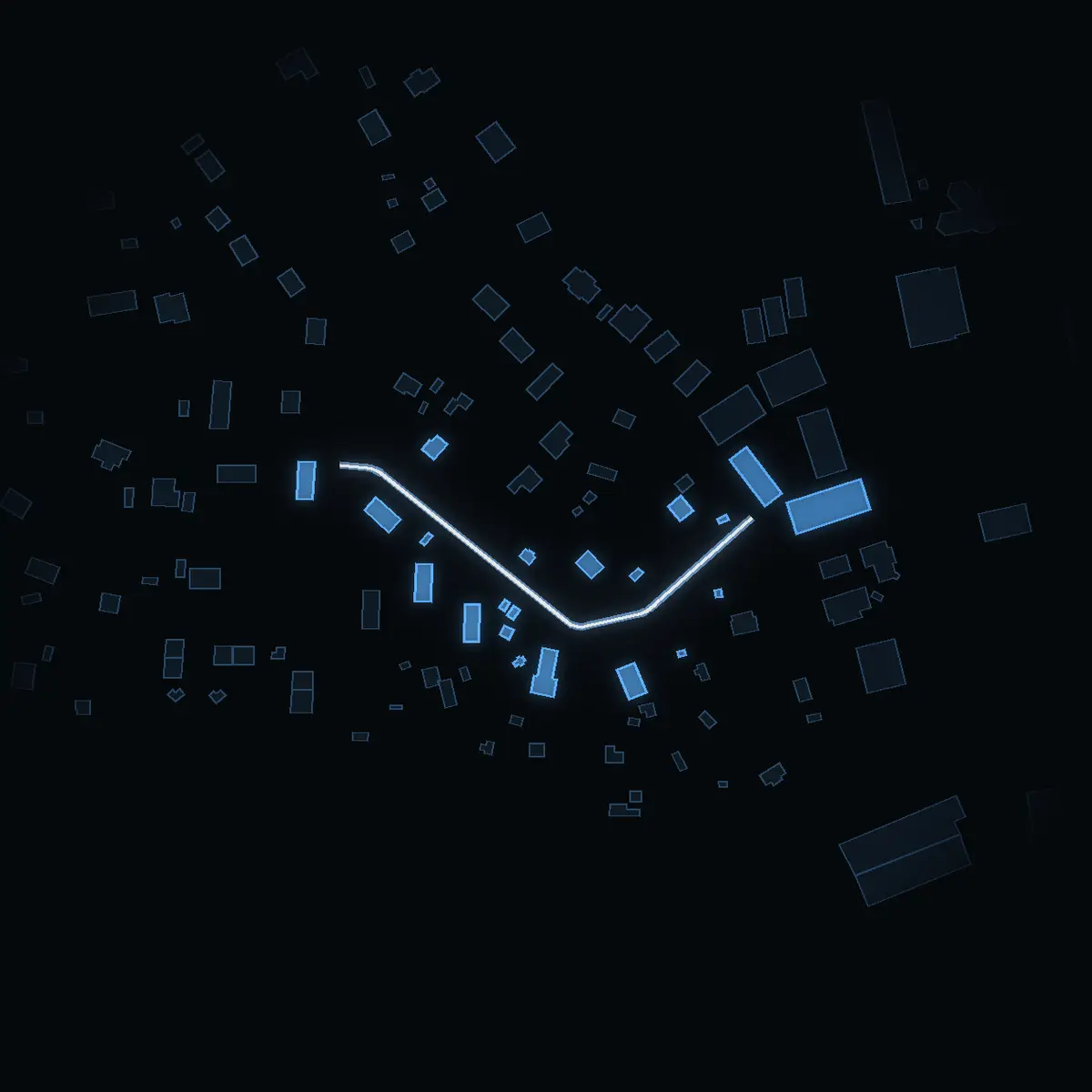 The street at night: Rosenstigen drawn in white, its buildings lit in the colour of their area’s income