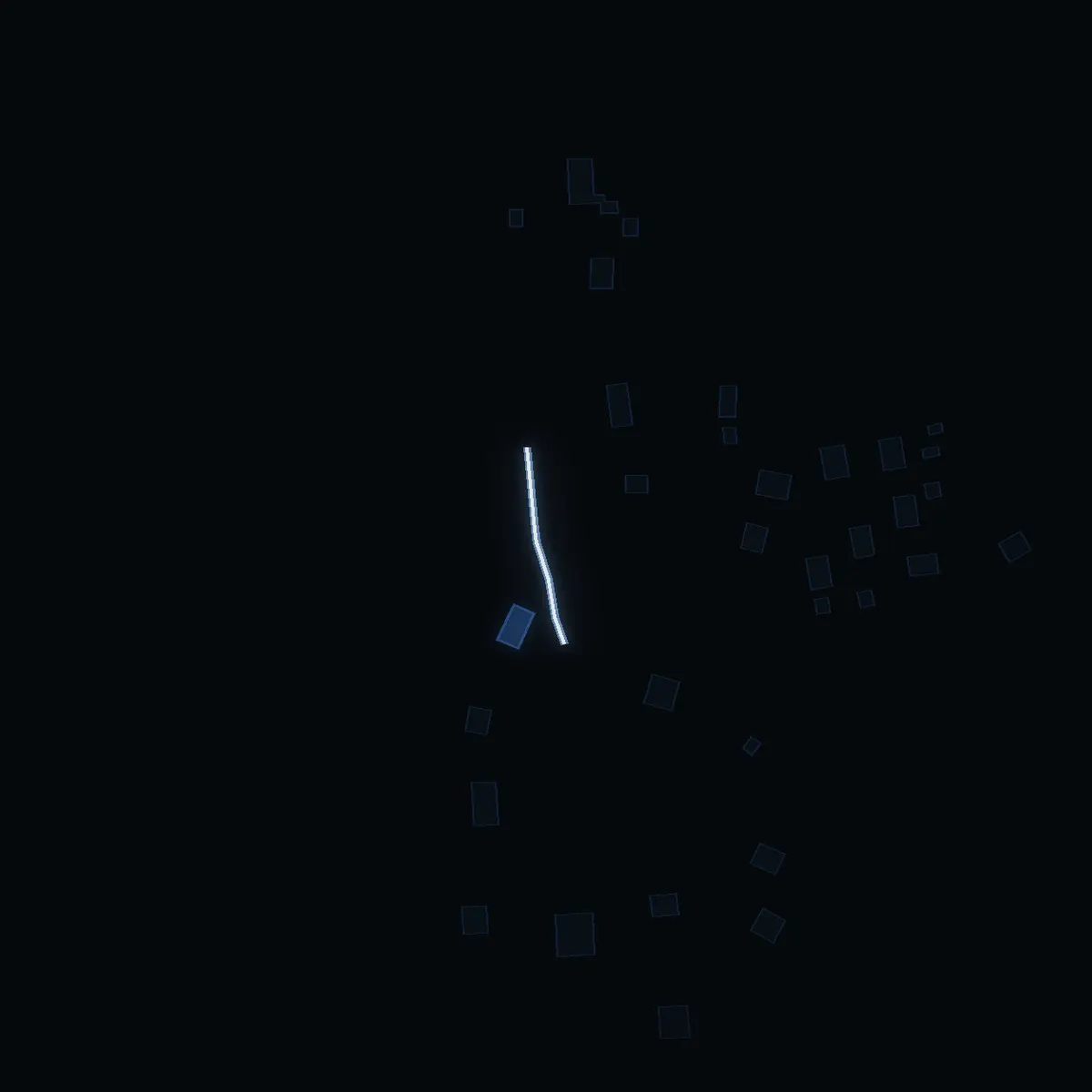 The street at night: Segelledsbacken drawn in white, its buildings lit in the colour of their area’s income