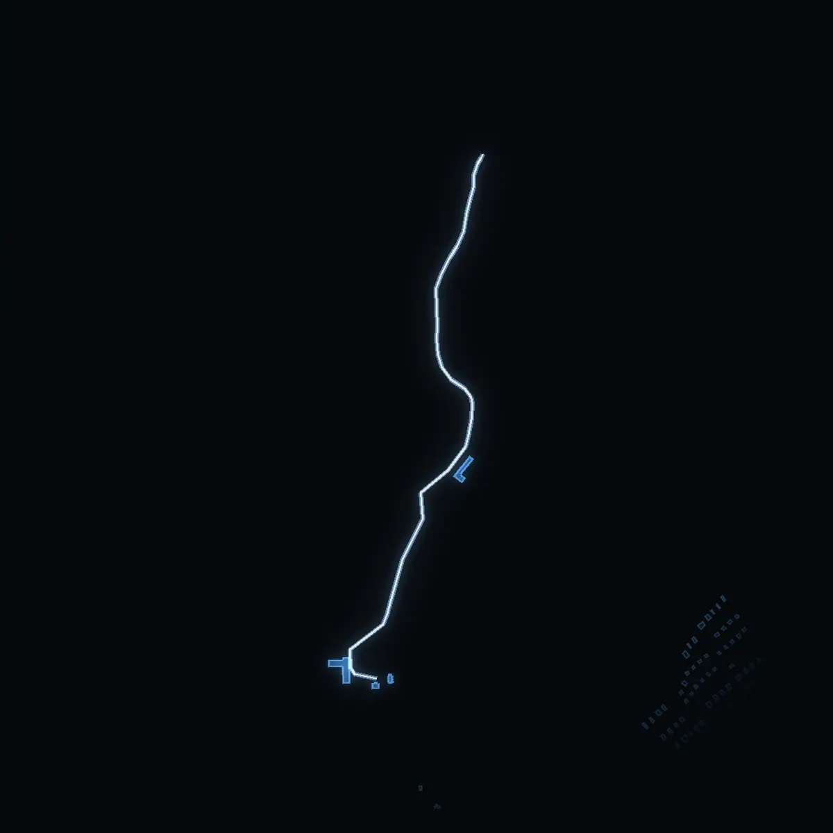 The street at night: Smedstorpsvägen drawn in white, its buildings lit in the colour of their area’s income
