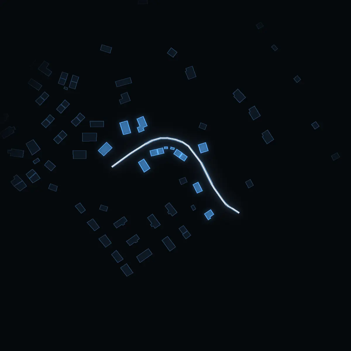 The street at night: Solgränd drawn in white, its buildings lit in the colour of their area’s income