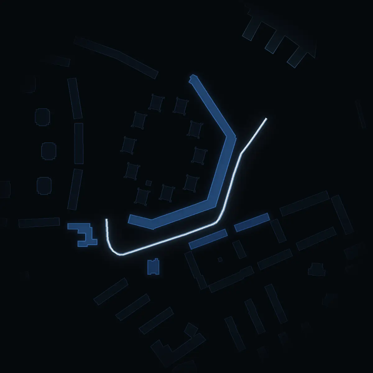 The street at night: Studievägen drawn in white, its buildings lit in the colour of their area’s income