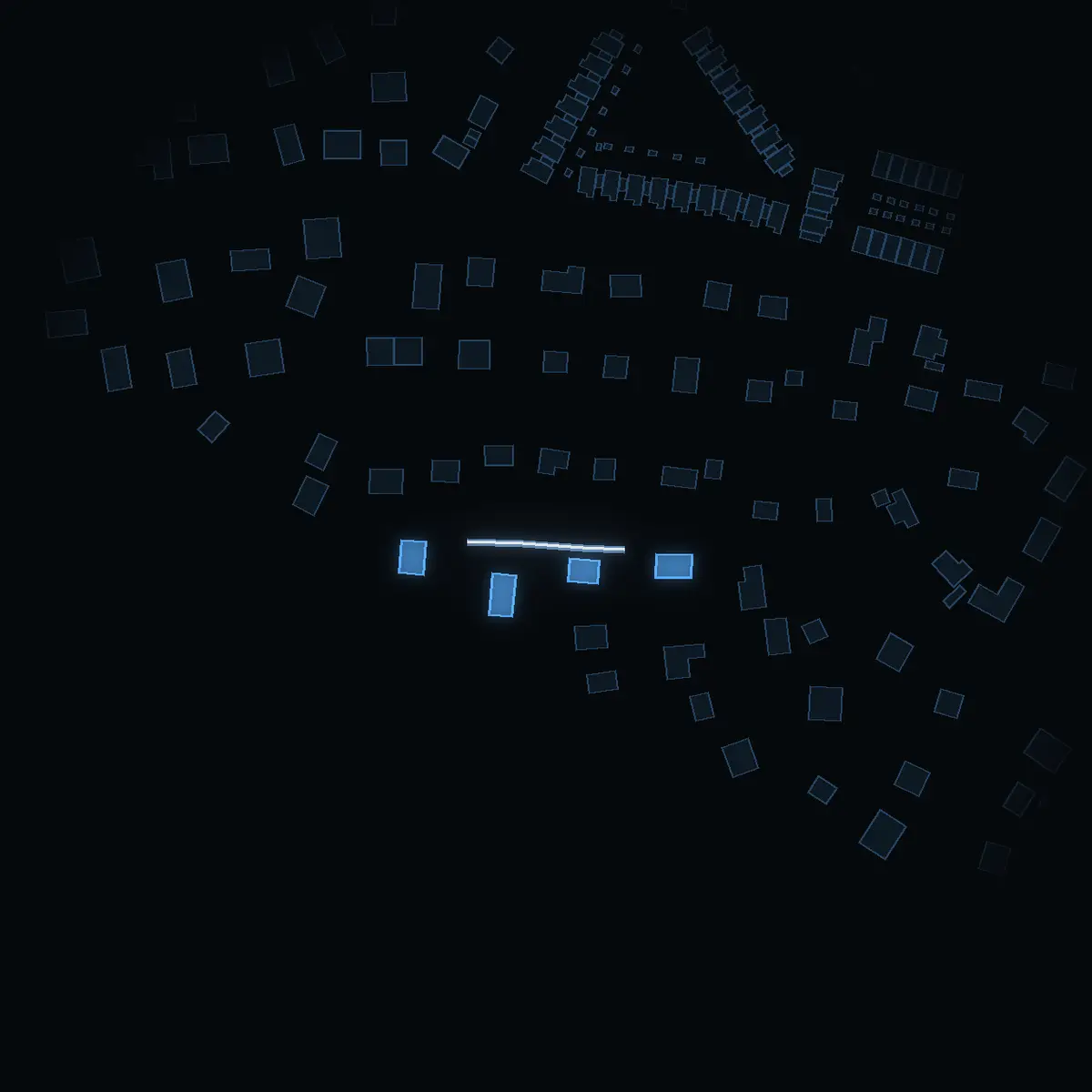 The street at night: Uvstigen drawn in white, its buildings lit in the colour of their area’s income