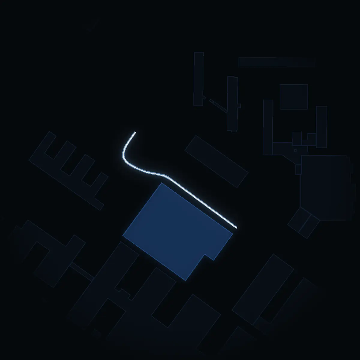 The street at night: Vårdarvägen drawn in white, its buildings lit in the colour of their area’s income