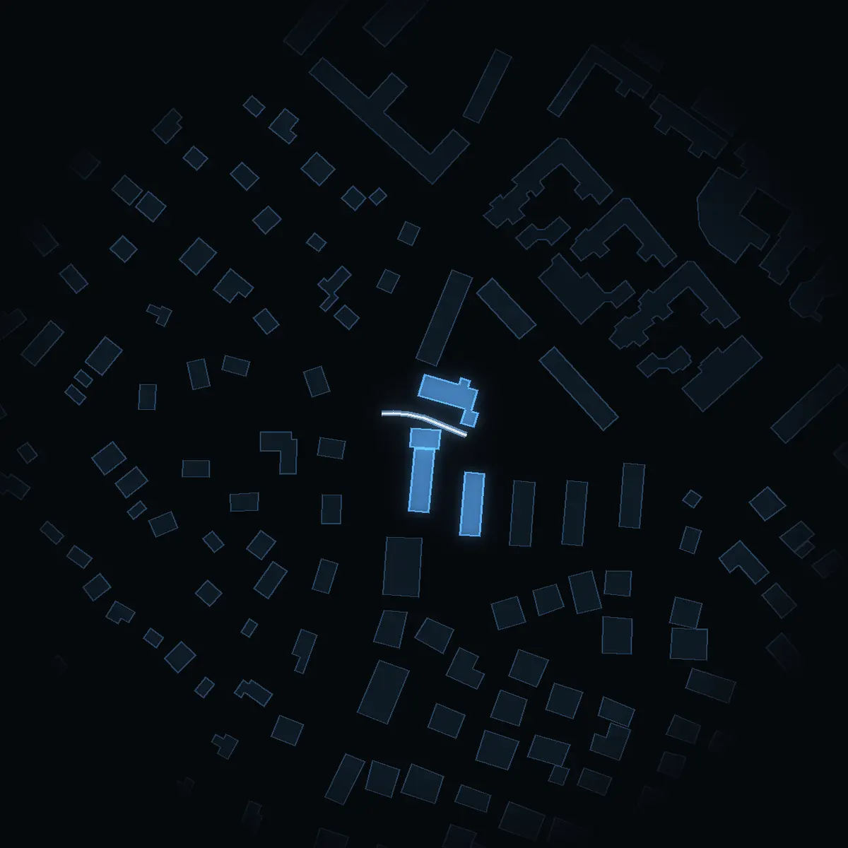 The street at night: Barsbro Torg drawn in white, its buildings lit in the colour of their area’s income