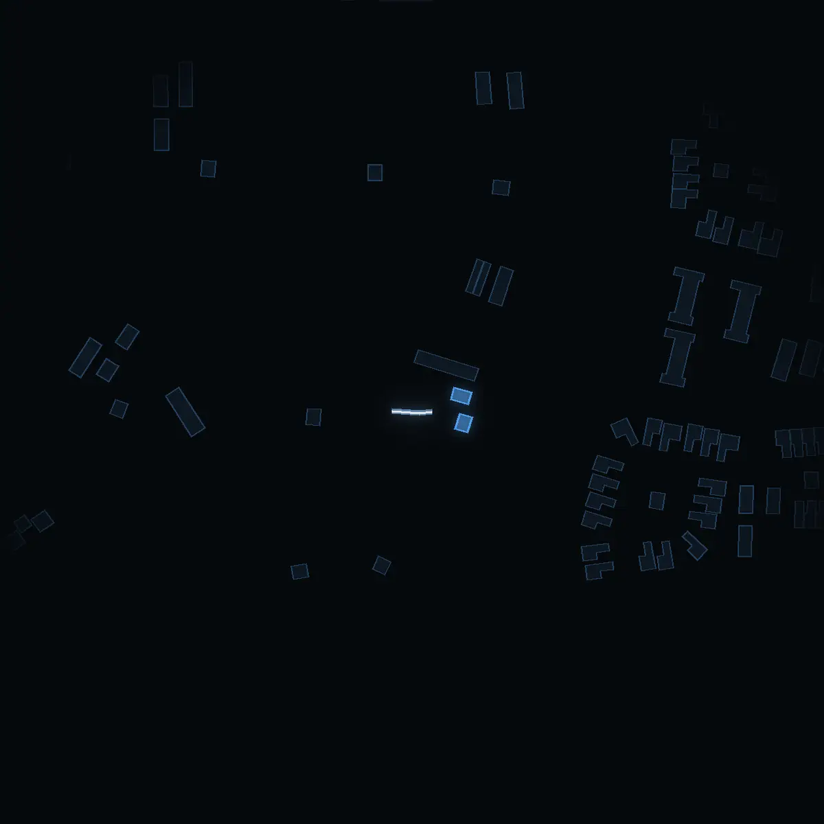 The street at night: Basfiolgränd drawn in white, its buildings lit in the colour of their area’s income