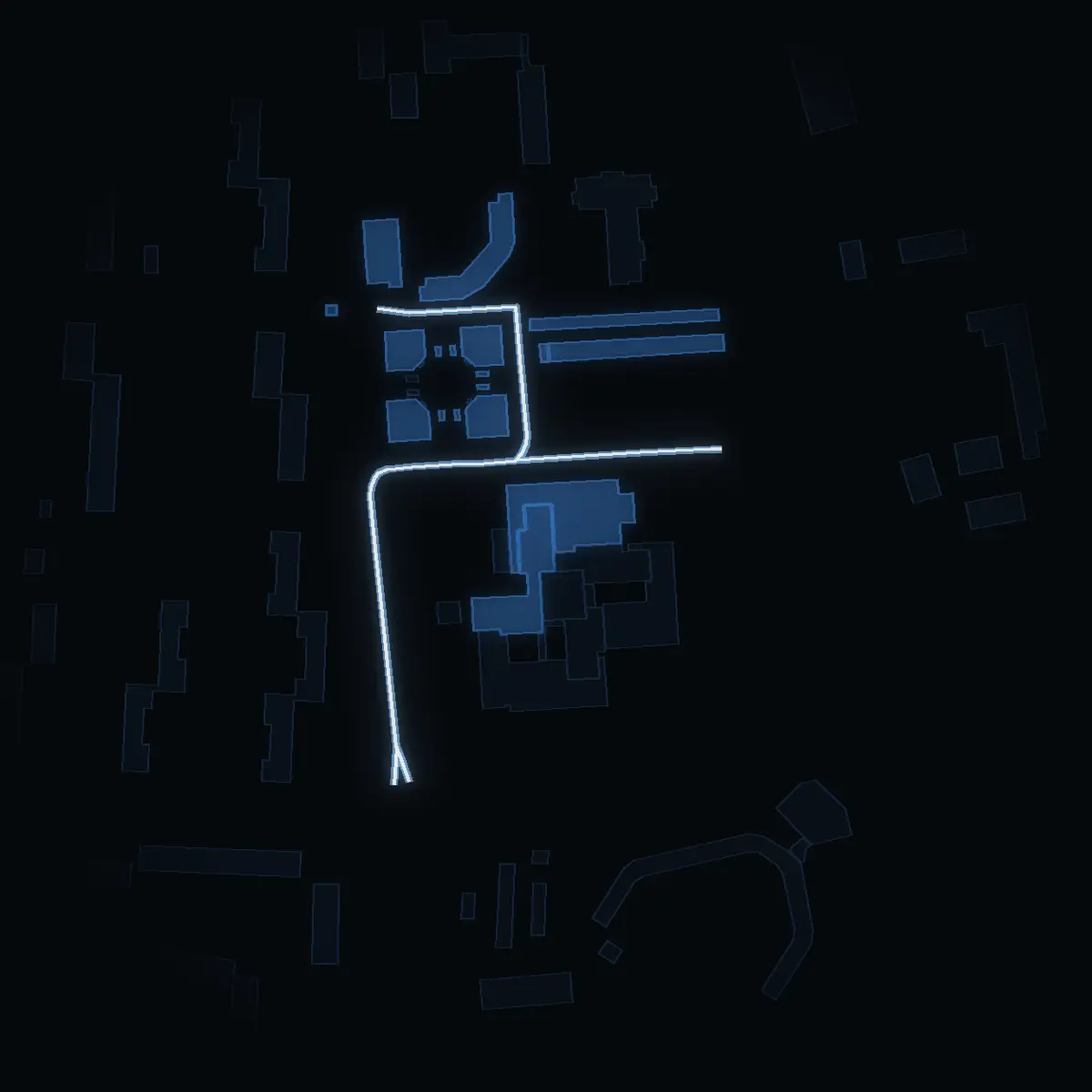 The street at night: Birgittavägen drawn in white, its buildings lit in the colour of their area’s income
