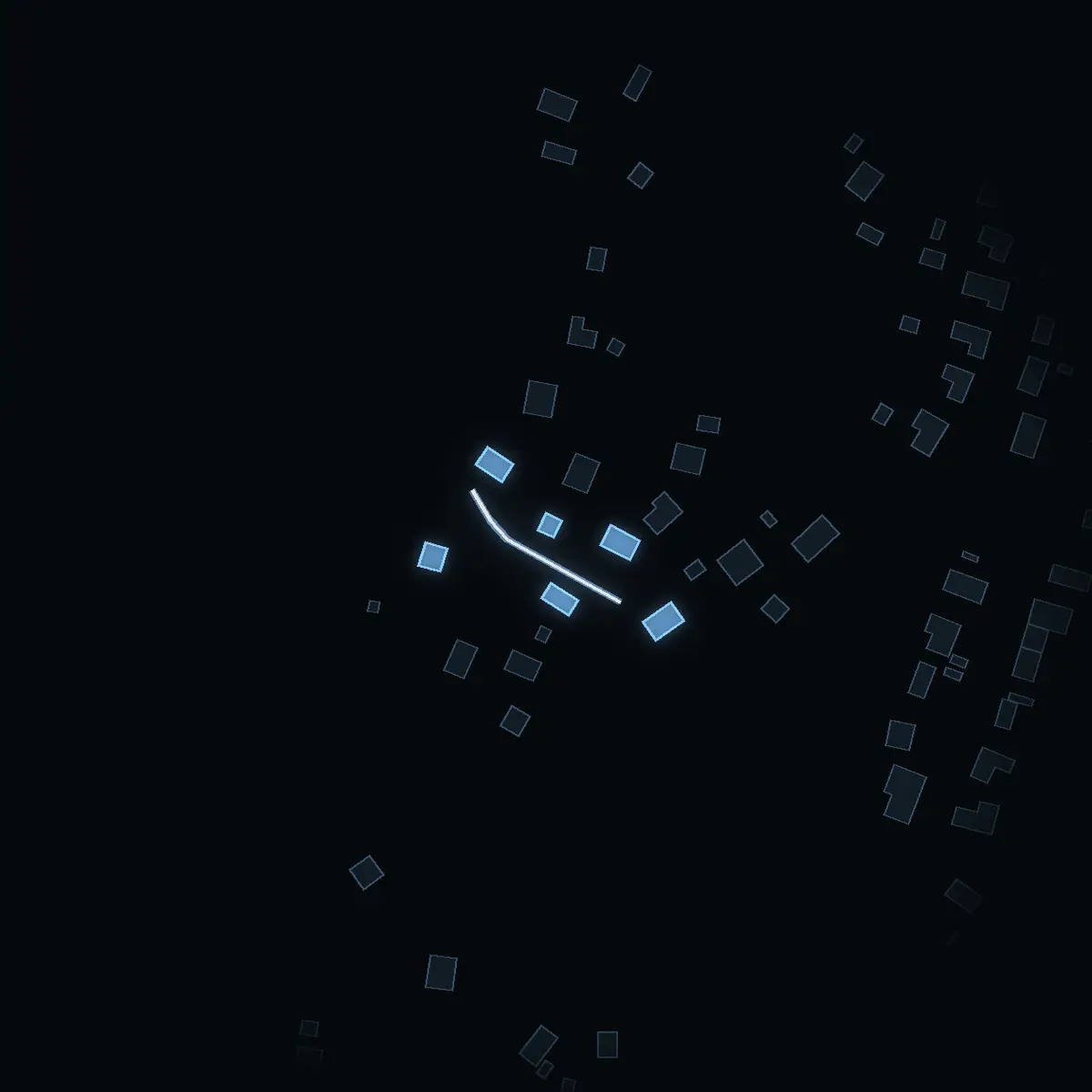 The street at night: Biskop Tords väg drawn in white, its buildings lit in the colour of their area’s income