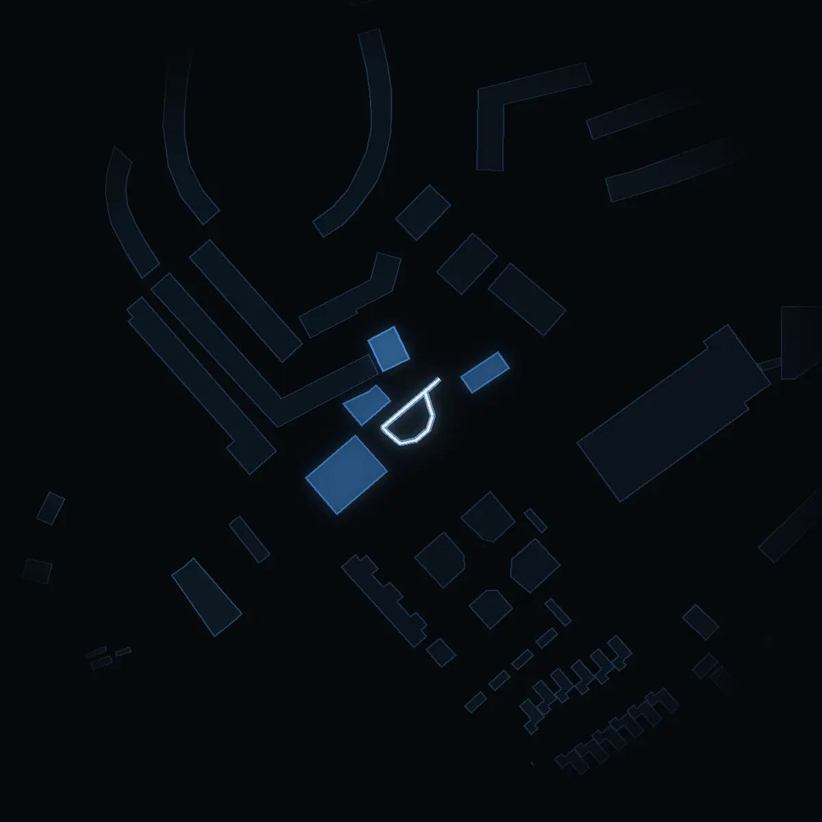 The street at night: Gjutarplan drawn in white, its buildings lit in the colour of their area’s income