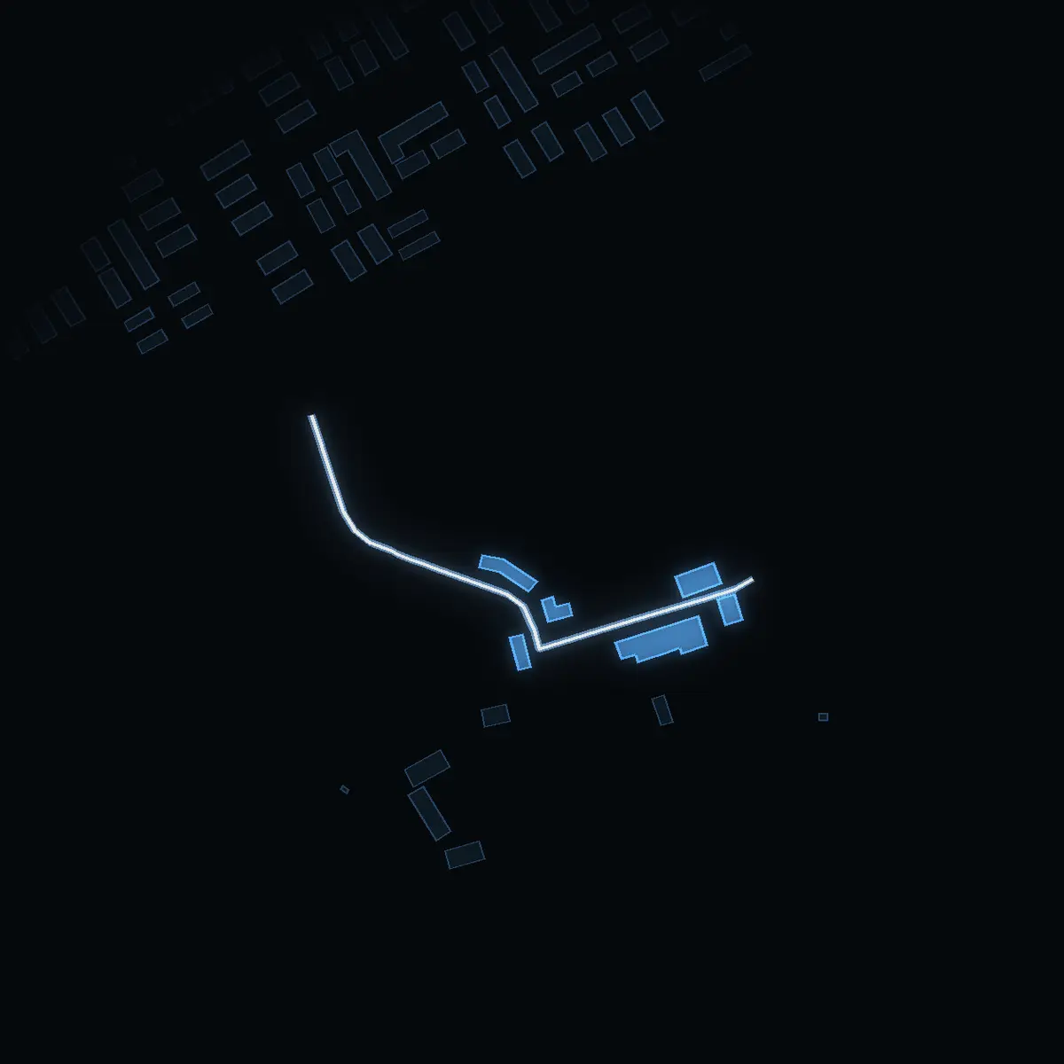 The street at night: Golfvägen drawn in white, its buildings lit in the colour of their area’s income