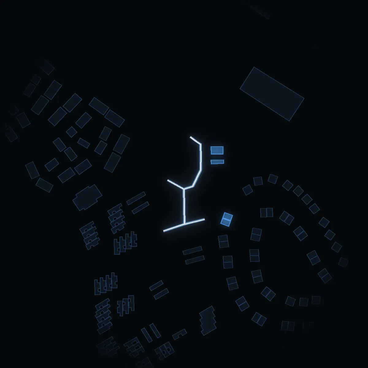 The street at night: Häcklöpargränd drawn in white, its buildings lit in the colour of their area’s income