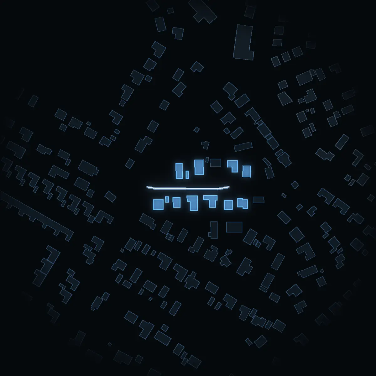 The street at night: Höjdvägen drawn in white, its buildings lit in the colour of their area’s income