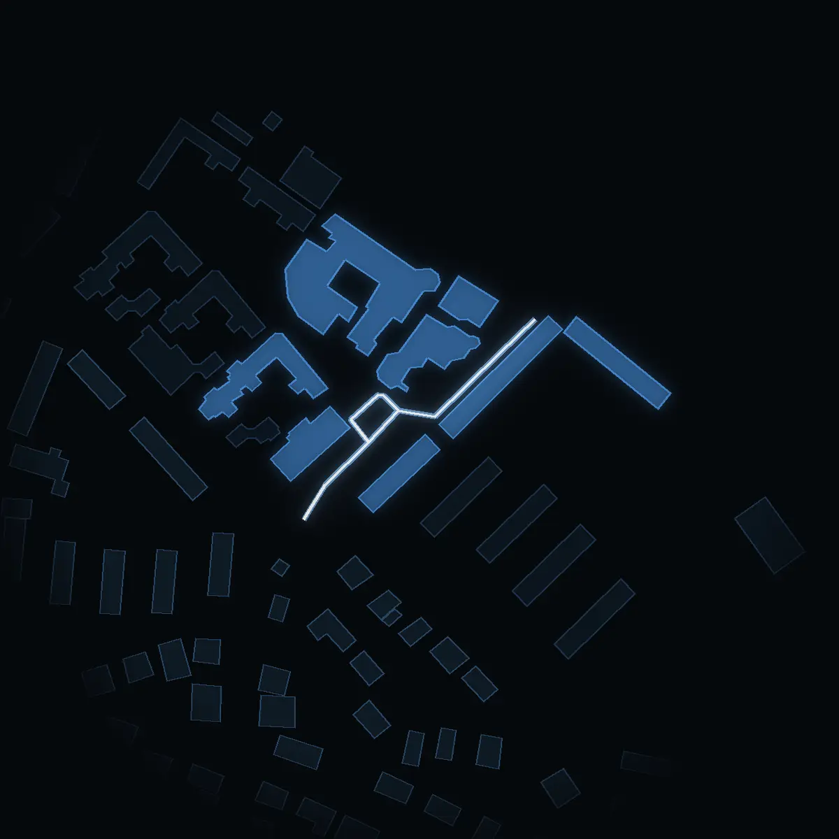 The street at night: Jaktvägen drawn in white, its buildings lit in the colour of their area’s income